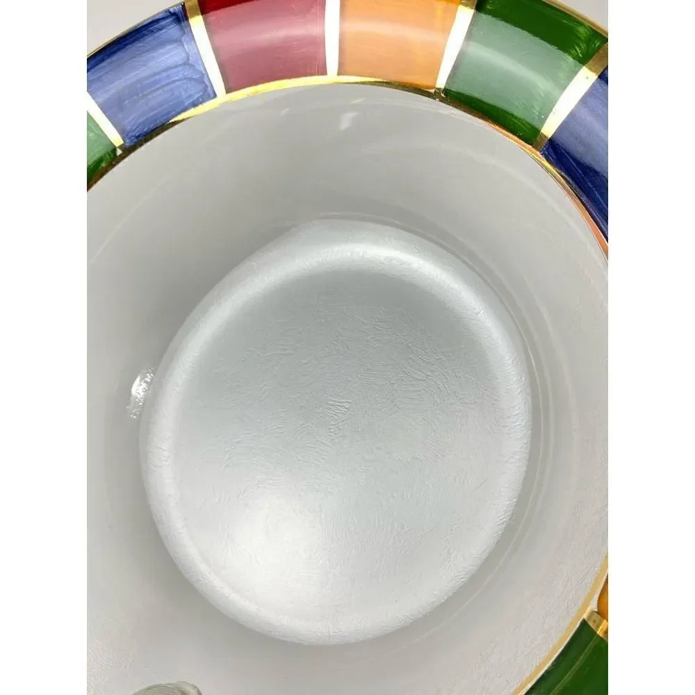 Handpainted Colorful Gold Rim Clear Glass Serving Bowl 13in W x 4in H BC1545